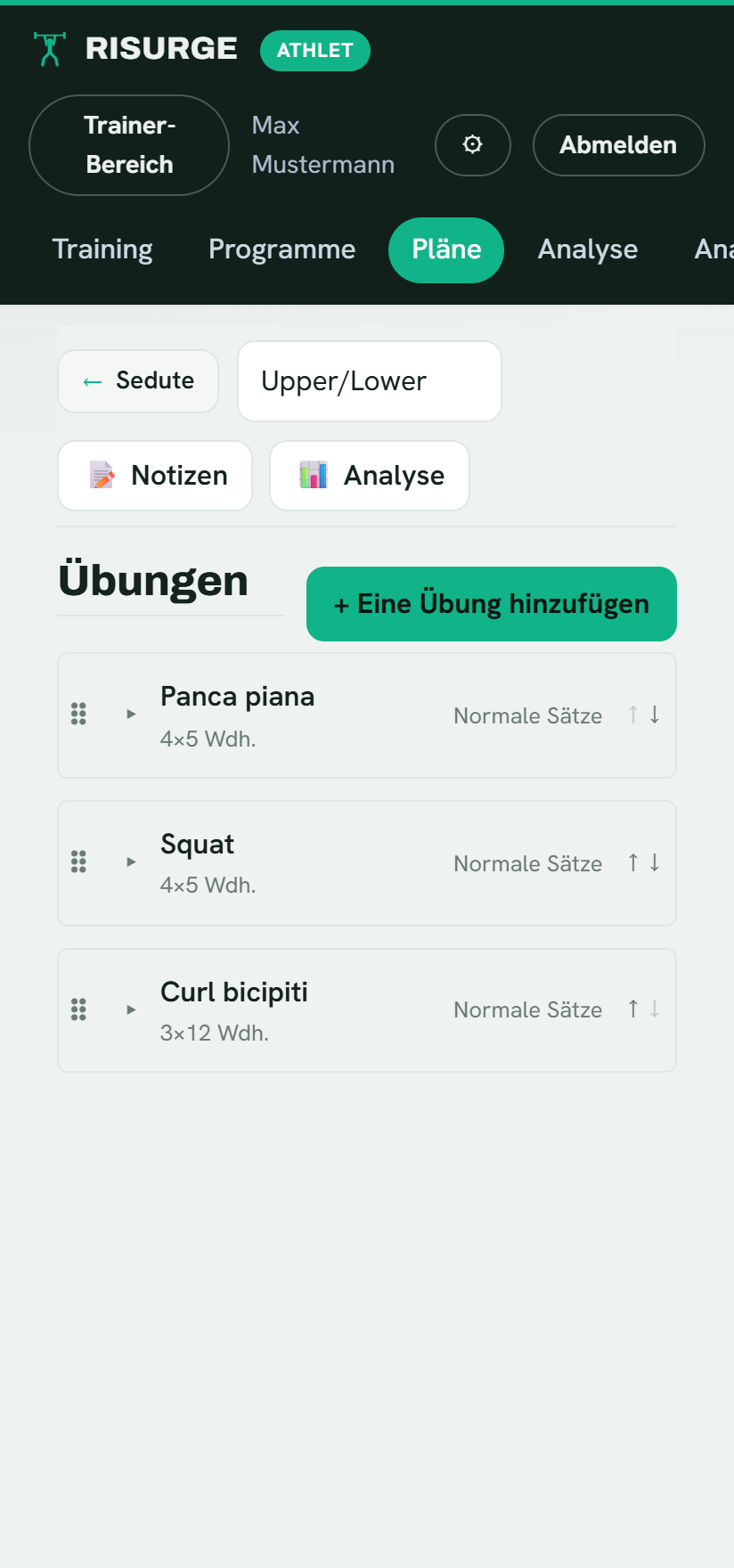 Bearbeiten eines Trainingsplans in Risurge
