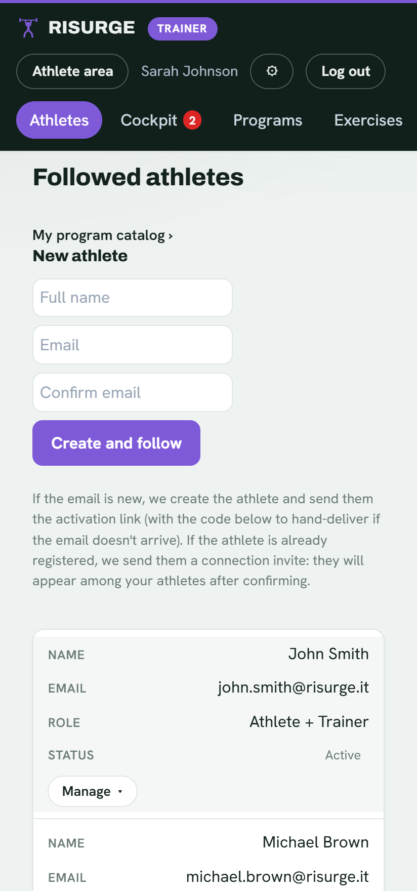 Managing followed athletes in the Risurge mobile app