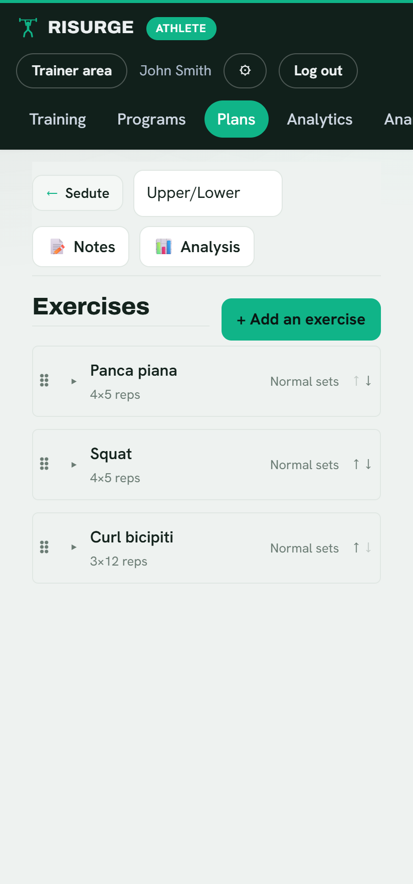 Editing a workout plan in Risurge